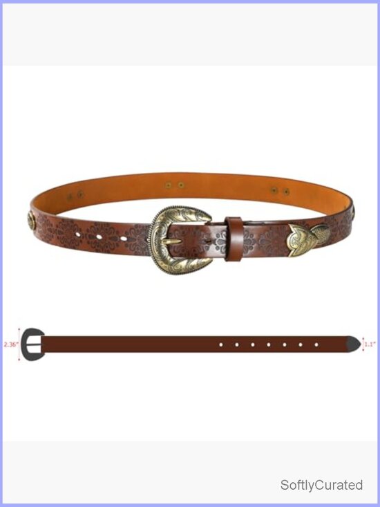 Women\'s Western Faux Leather Belt with Vintage Buckle main image 2